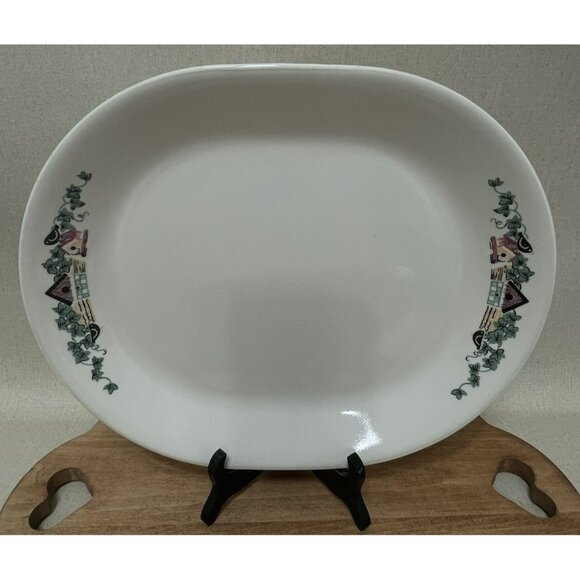 Corelle GARDEN HOME 12 Ivory Oval Serving Platter Plate Bird houses Ivy - Picture 5 of 7